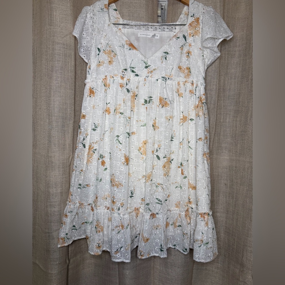 Altar'd State White and Orange Floral Mini Dress